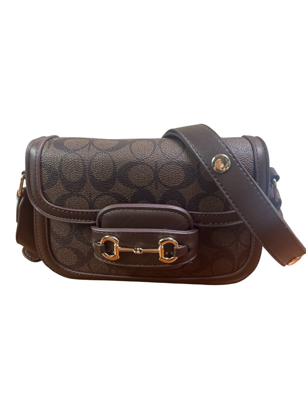Brown Designer Horsebit Leather Shoulder Crossbody Bag